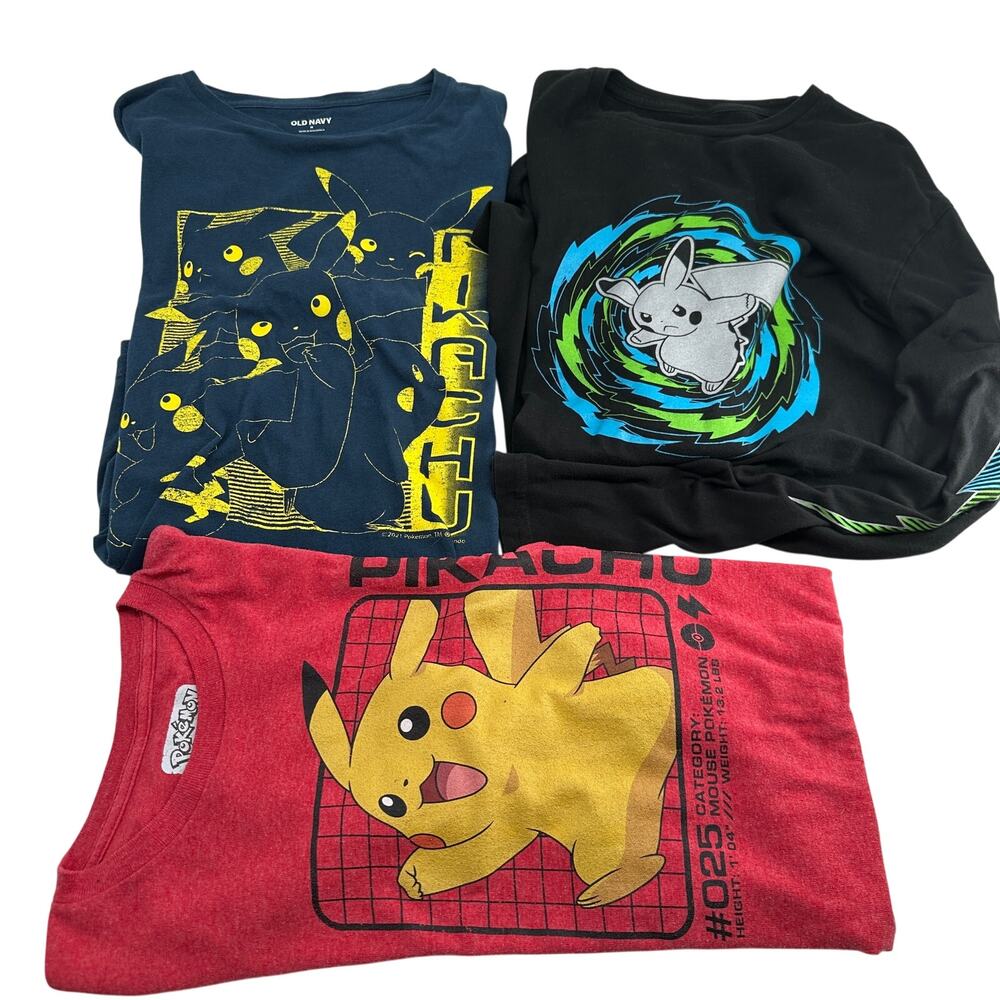 Pokemon Pikachu Graphic Tee Shirt Bundle 3 Adult Medium Anime Gamer Casual